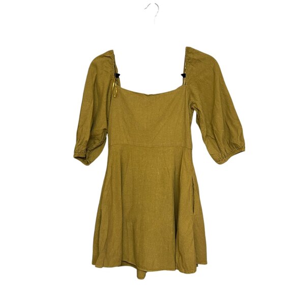 Zara TRF Collection Brownish Gold Linen Blend Mini Dress Size S - Picture 4 of 6